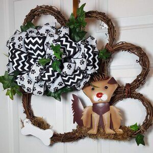 Dog Wreath, Dog‎ Paw Wreath, Grapevine Dog Wreath Dog Lovers Wreath Hand Crafted